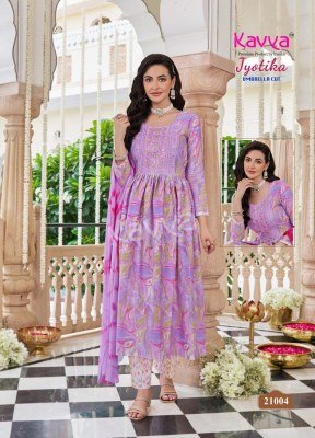 Kavya Jyotika Vol 21 Umbrella Cut Set  Capsule Foil Print Top with Elegant Neck Embroidery And Comfort Fit Capsule Print Bottom Nazneen Chiffon Dupatt kurtis catalogs