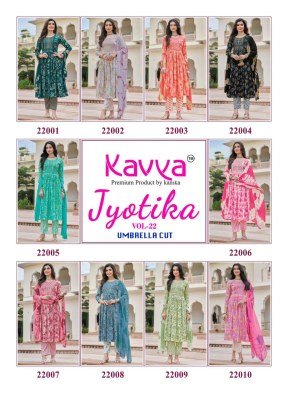 Kavya Jyotika Vol 22 Exclusive Embroidered Umbrella Cut Top, Capsule Print Bottom And Nazneen Chiffon Dupatta Wholesale kurtis catalogs