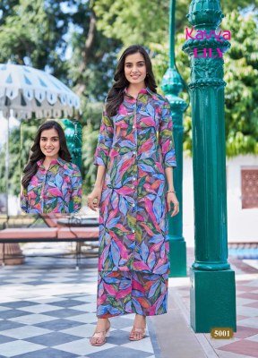 Kavya Lily Vol 5 Casual Wear Shirt Style Long Top with Bottoms Collection kurtis catalogs