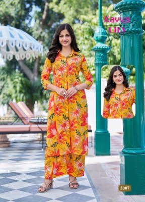 Kavya Lily Vol 5 Casual Wear Shirt Style Long Top with Bottoms Collection kurtis catalogs