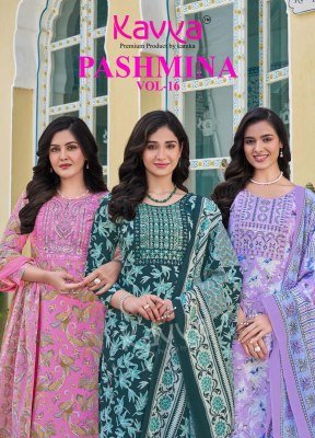 Kavya Pashmina Vol 16 Comfort Fit Malaysian Cotton Suit Embroidery work Neck Pant with Pure Cotton Dupatta Wholesale Kavya 