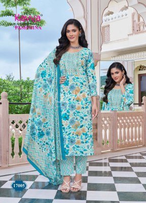 Kavya Pashmina Vol 17 Luxury Cotton Suit Embroidered Neck, Comfort Pant And Pure Cotton Dupatta Wholesale kurtis catalogs