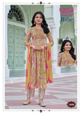 Kavya Ruhi Vol 16 Teenage Umbrella Cut Suit Set in Capsule Foil Print with Nazneen Chiffon Dupatta Wholesale kurtis catalogs