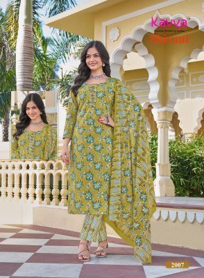 Kavya Shivani Vol 2 Malaysian Cotton Kurti Pant Set with Mal Dupatta readymade suit catalogs