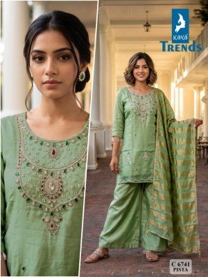 Kavya Trends D.No. 6741 Tissue Hand Work Short Suit with Palazzo, Dupatta wholesale catalogs