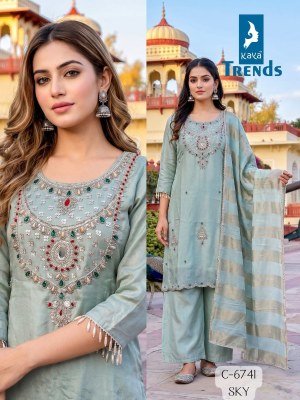Kavya Trends D.No. 6741 Tissue Hand Work Short Suit with Palazzo, Dupatta Size wise Combo Set