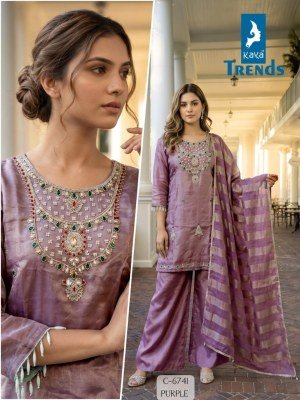 Kavya Trends D.No. 6741 Tissue Hand Work Short Suit with Palazzo, Dupatta Size wise Combo Set