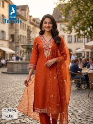 Kavya Trends D.No. 6798 Heavy Roman Silk Embroidery Work Suit with Dupatta wholesale catalogs
