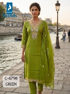 Kavya Trends D.No. 6798 Heavy Roman Silk Embroidery Work Suit with Dupatta Size wise Combo Set