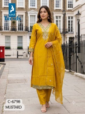 Kavya Trends D.No. 6798 Heavy Roman Silk Embroidery Work Suit with Dupatta Size wise Combo Set