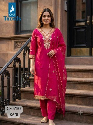 Kavya Trends D.No. 6798 Heavy Roman Silk Embroidery Work Suit with Dupatta Size wise Combo Set