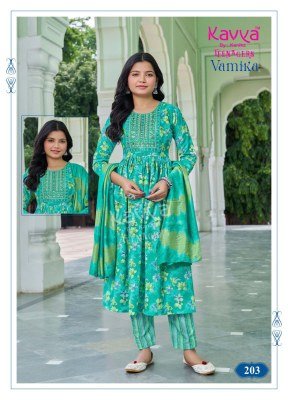 Kavya Vamika Vol 2 Teenagers Umbrella Cut Set  Poly Viscose Foil Print Top Printed Pants Chanderi Dupatta Kurti Catalogs Wholesale kurti pant with dupatta Catalogs
