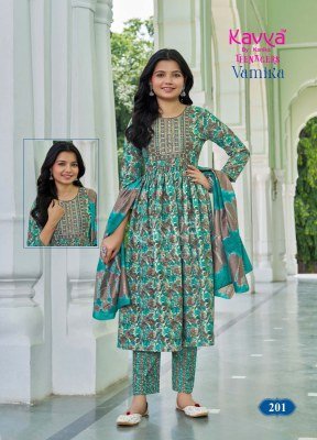 Kavya Vamika Vol 2 Teenagers Umbrella Cut Set  Poly Viscose Foil Print Top Printed Pants Chanderi Dupatta Kurti Catalogs Wholesale kurti pant with dupatta Catalogs