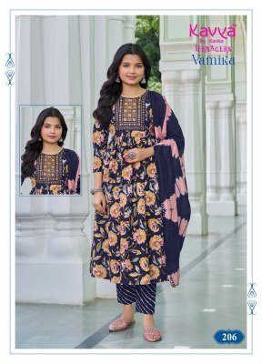 Kavya Vamika Vol 2 Teenagers Umbrella Cut Set  Poly Viscose Foil Print Top Printed Pants Chanderi Dupatta Kurti Catalogs Wholesale kurti pant with dupatta Catalogs