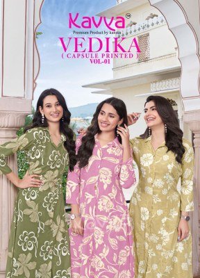Kavya Vedika Vol 1 A Line Coord Set Premium Foil Kurti with Loose Pants Wholesale kurtis catalogs