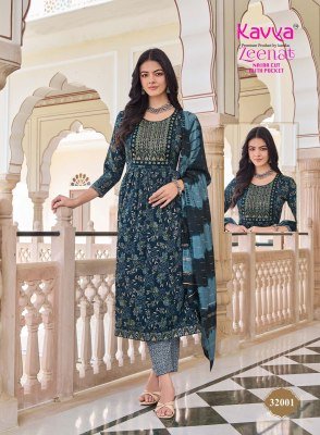 Kavya Zeenat Vol 32 Nayra Cut Kurti Set Capsule Foil Print with Sequence Pants Wholesale kurti pant with dupatta Catalogs