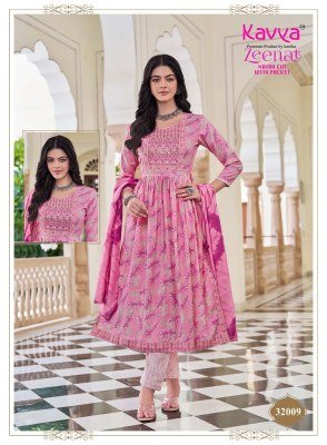 Kavya Zeenat Vol 32 Nayra Cut Kurti Set Capsule Foil Print with Sequence Pants Wholesale kurti pant with dupatta Catalogs