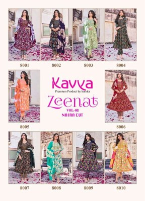 Kavya Zeenat Vol 8 Nayra Cut Embroidery Work Kurti Pant Dupatta Set Wholesale Kurti catalogue  kurtis catalogs