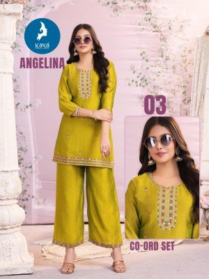 Kaya Angelina 2 Piece CoOrd Set Catalogue Top And Bottom Vichitra Kurti Catalogs Fabric Wholesale kurtis catalogs