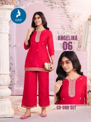 Kaya Angelina 2 Piece CoOrd Set Catalogue Top And Bottom Vichitra Kurti Catalogs Fabric Wholesale kurtis catalogs