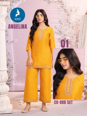 Kaya Angelina 2 Piece CoOrd Set Catalogue Top And Bottom Vichitra Kurti Catalogs Fabric Wholesale kurtis catalogs