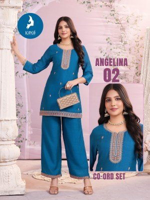 Kaya Angelina 2 Piece CoOrd Set Catalogue Top And Bottom Vichitra Kurti Catalogs Fabric Wholesale kurtis catalogs