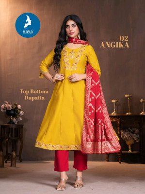 Kaya Angika Chanderi Roman Silk Kurti Pant Dupatta Set Designer Ethnic Wear Wholesale kurti pant with dupatta Catalogs