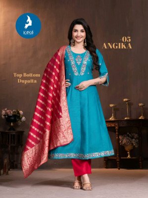 Kaya Angika Chanderi Roman Silk Kurti Pant Dupatta Set Designer Ethnic Wear Wholesale kurti pant with dupatta Catalogs
