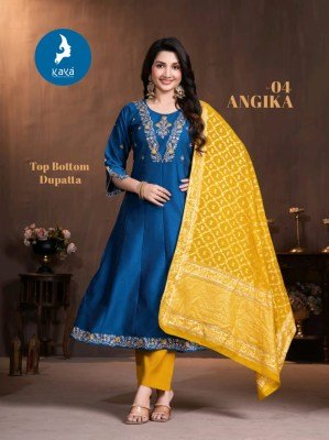 Kaya Angika Chanderi Roman Silk Kurti Pant Dupatta Set Designer Ethnic Wear Wholesale kurti pant with dupatta Catalogs