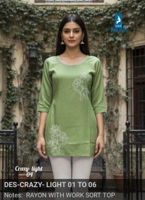 Kaya Crazy Light Rayon Embroidered Short Top Collection kurtis catalogs