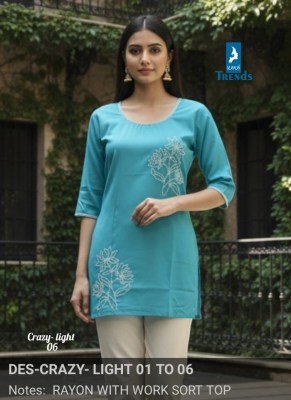Kaya Crazy Light Rayon Embroidered Short Top Collection kurtis catalogs