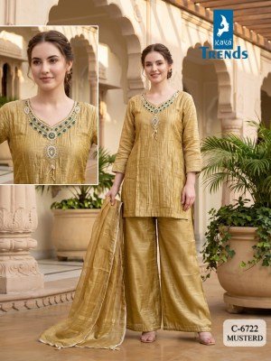 Kaya D.N. 6722 Salsa Silk 3-Piece Short Kurti Plazzo with Dupatta Size wise Combo Set