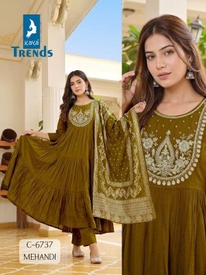 Kaya D.N. 6737 Frill Gagri Full Ghera 3-Piece Suit with Dupatta Size wise Combo Set
