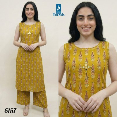 Kaya D.No. 6157 Pure Cotton Manual Work Kurti Palazzo Set wholesale catalogs