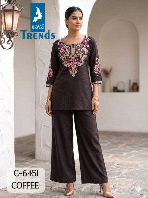 Kaya D.No. 6451 Rayon Two-Piece Collection with Sleeves Work kurtis catalogs