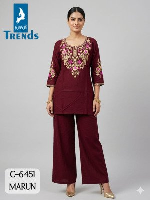 Kaya D.No. 6451 Rayon Two-Piece Collection with Sleeves Work kurtis catalogs
