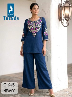 Kaya D.No. 6451 Rayon Two-Piece Collection with Sleeves Work kurtis catalogs