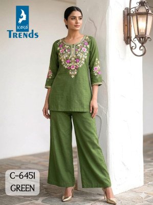 Kaya D.No. 6451 Rayon Two-Piece Collection with Sleeves Work kurtis catalogs
