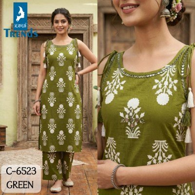 Kaya D.No. 6523 Pure Cotton Manual Work Two-Piece Palazzo Set Fancy Palazzo suit catalogue