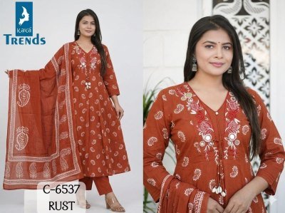 Kaya D.No. 6537 Cotton Handwork & Embroidery 3-Piece Suit Set 