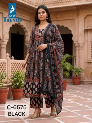 Kaya D No  6575 Pure Cotton Anarkali Suit Set with Handwork  Printed Bottom   Dupatta wholesale catalogs