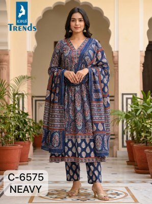 Kaya D No  6575 Pure Cotton Anarkali Suit Set with Handwork  Printed Bottom   Dupatta readymade suit catalogs