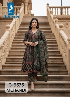 Kaya D No  6575 Pure Cotton Anarkali Suit Set with Handwork  Printed Bottom   Dupatta readymade suit catalogs