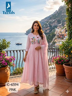 Kaya DN 6594 Pure Cotton Ghera Fancy Thread Work 3 Piece Suit Set with Dupatta 