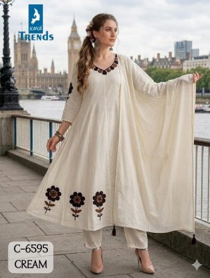 Kaya DN 6595 Mull Cotton Towel Work Anarkali Readymade Suit Set with Cotton Dupatta 