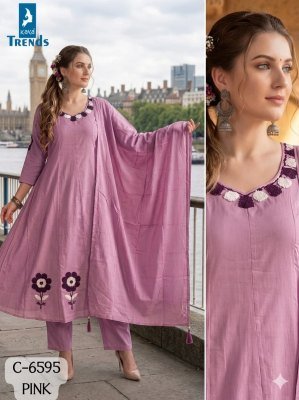 Kaya DN 6595 Mull Cotton Towel Work Anarkali Readymade Suit Set with Cotton Dupatta fancy Anarkali suit catalogs
