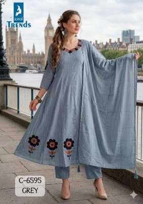 Kaya DN 6595 Mull Cotton Towel Work Anarkali Readymade Suit Set with Cotton Dupatta fancy Anarkali suit catalogs
