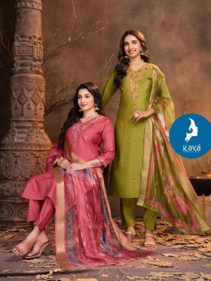 Kaya Kurti Alexa Silk Straight Kurti Set Vertical Silk Pants And Soft Digital Print Organza Dupatta Wholesale kurtis catalogs