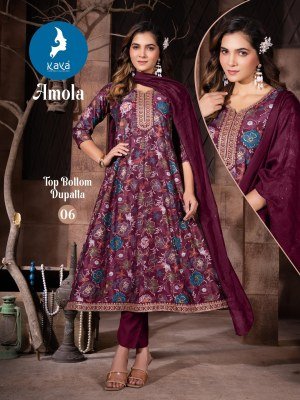 Kaya Kurti Amola Designer Anarkali Suit  Vertical Foil Print Bottom with Chanderi Sequin Dupatta Wholesale kurtis catalogs