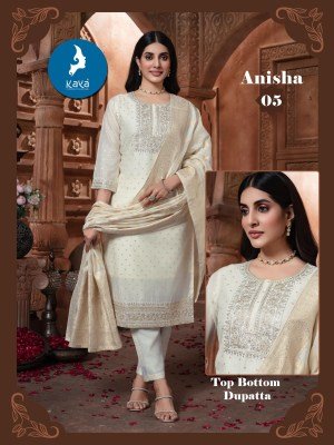 Kaya Kurti Anisha 3 Piece Straight Cut Set Chanderi Jacquard Top Bottom And Dupatta Wholesale kurtis catalogs
